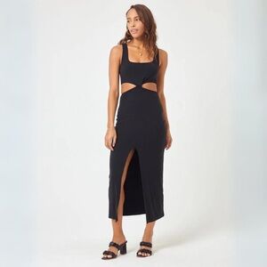 NWOT L*Space Skylar Twist front Maxi ribbed tank dress, Black Sz Small